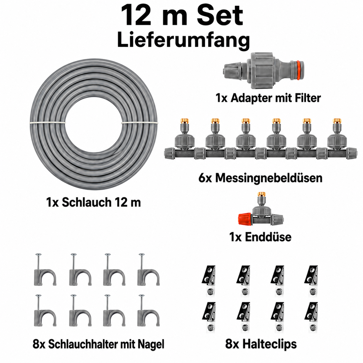 Gartennebel Set Sprühnebel-System Wassernebelanlage mit Messingnebeldüsen für Terrasse Balkon Garten Pavillon Pergola – Nebelkühlung bis zu 12 °C