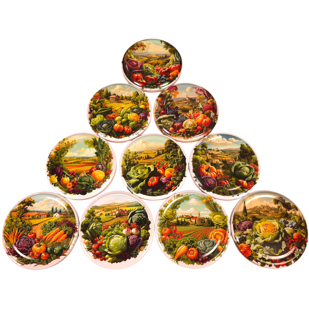 Twist-Off-Deckel Ø82 mm Deckel für Gläser Schraubdeckel Ersatzdeckel Verschlussdeckel Gemüse Garten Landschaft Mix zum Einkochen Einmachen