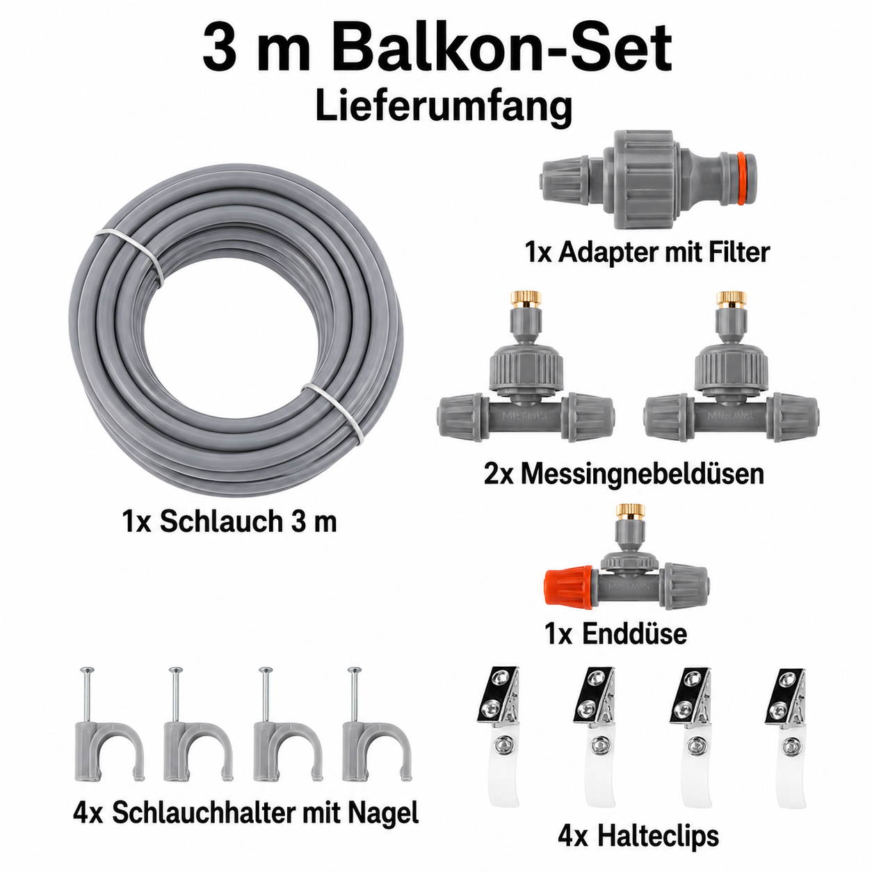 Gartennebel Set Sprühnebel-System Wassernebelanlage mit Messingnebeldüsen für Terrasse Balkon Garten Pavillon Pergola – Nebelkühlung bis zu 12 °C