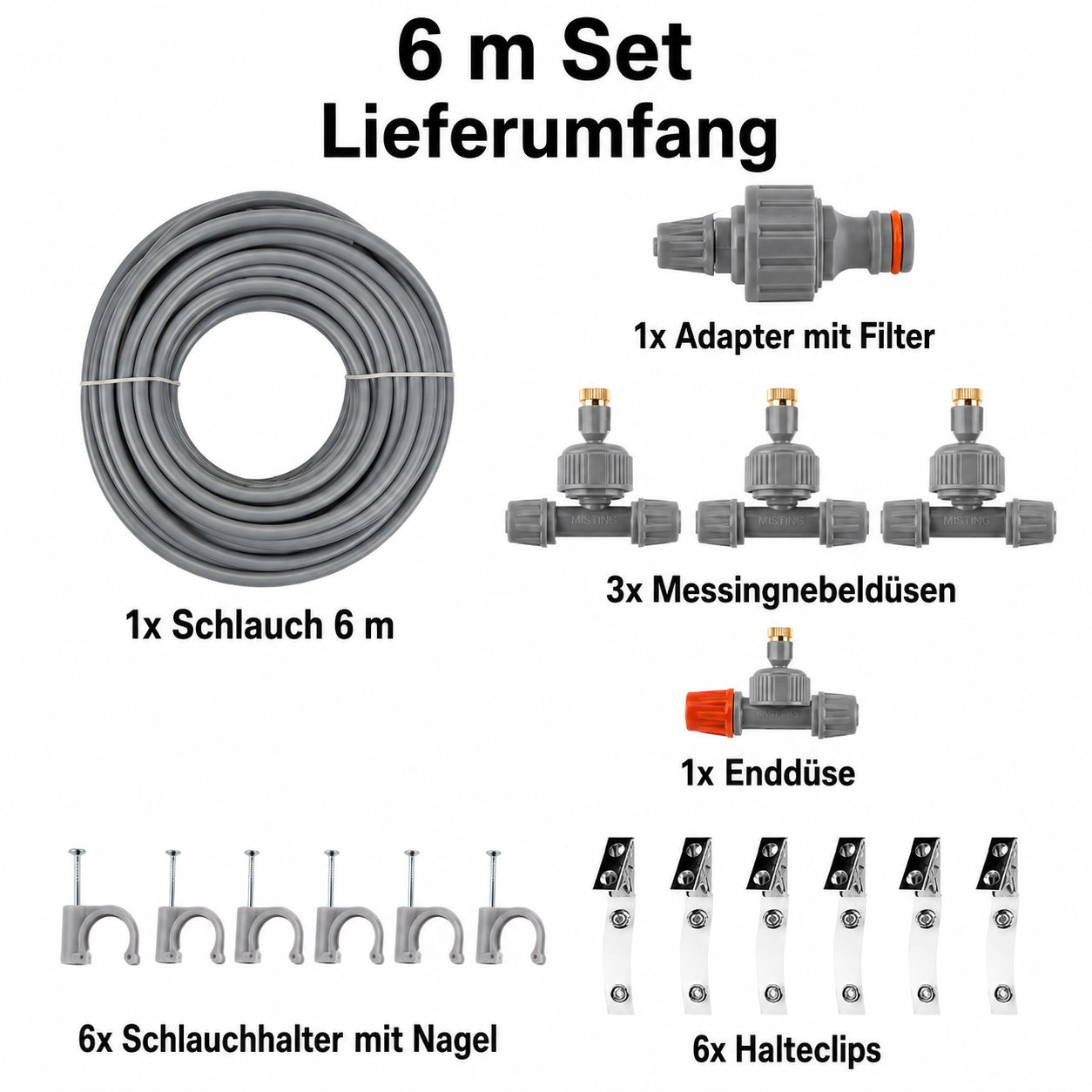 Gartennebel Set Sprühnebel-System Wassernebelanlage mit Messingnebeldüsen für Terrasse Balkon Garten Pavillon Pergola – Nebelkühlung bis zu 12 °C