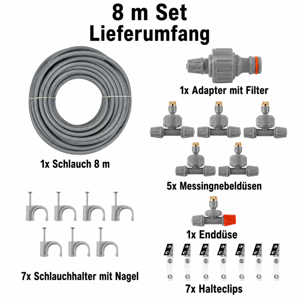 Gartennebel Set Sprühnebel-System Wassernebelanlage mit Messingnebeldüsen für Terrasse Balkon Garten Pavillon Pergola – Nebelkühlung bis zu 12 °C