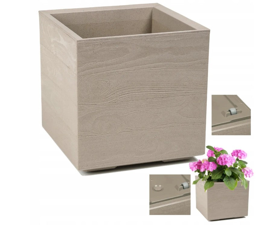Pflanzkübel Holzoptik mit Rollen quadratisch rechteckig Blumenkasten