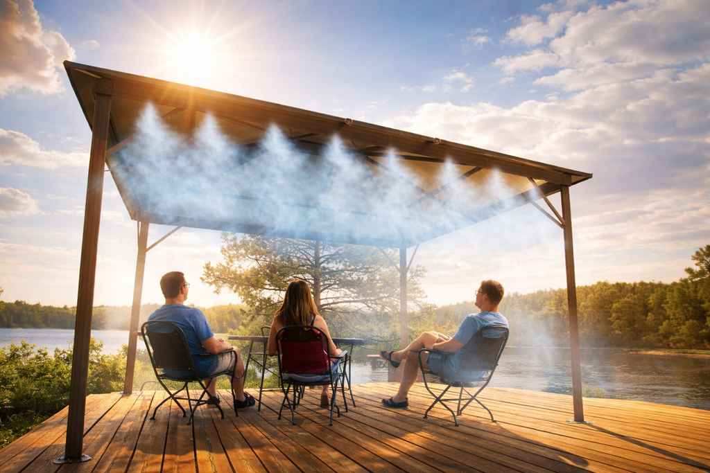 Gartennebel Set Sprühnebel-System Wassernebelanlage mit Messingnebeldüsen für Terrasse Balkon Garten Pavillon Pergola – Nebelkühlung bis zu 12 °C
