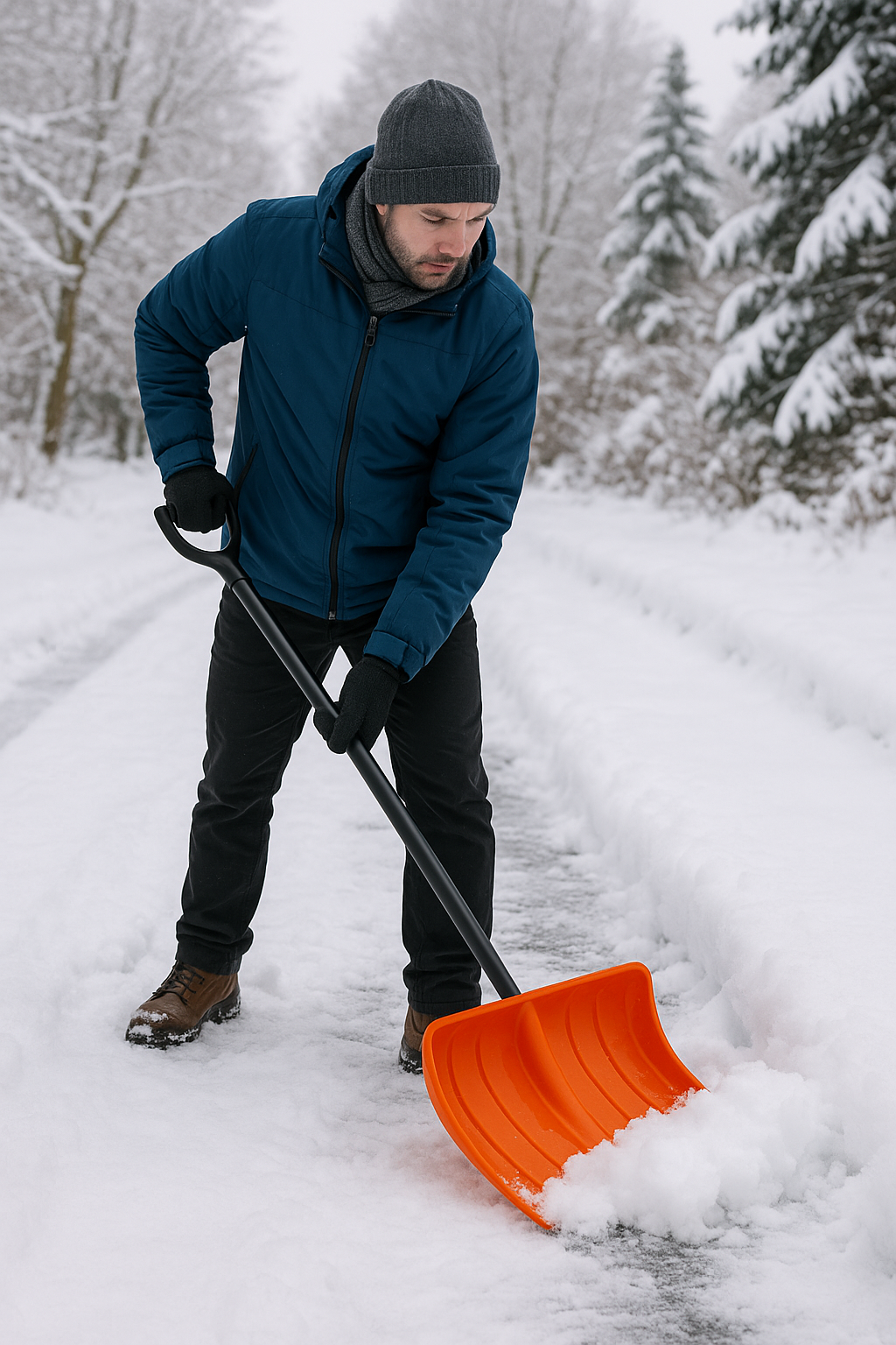 Schneeschaufel 55 cm Schneepflug mit D-Griff Metallstiel – Gehweg & Einfahrt