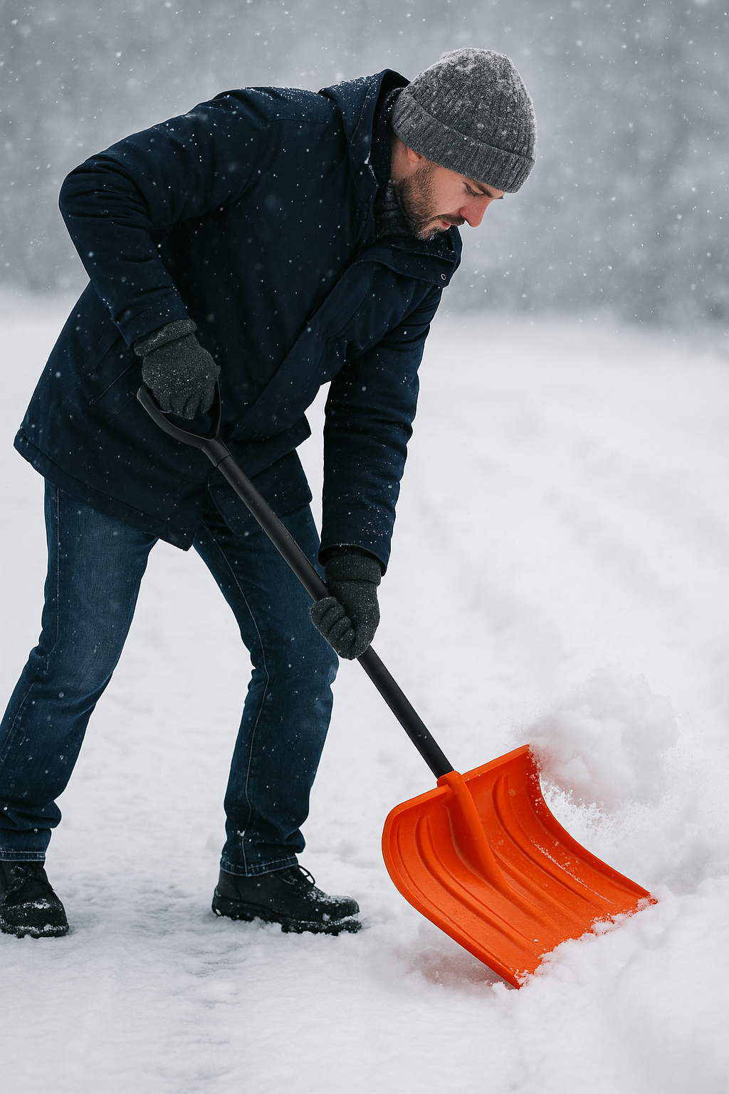 Schneeschaufel 55 cm Schneepflug mit D-Griff Metallstiel – Gehweg & Einfahrt