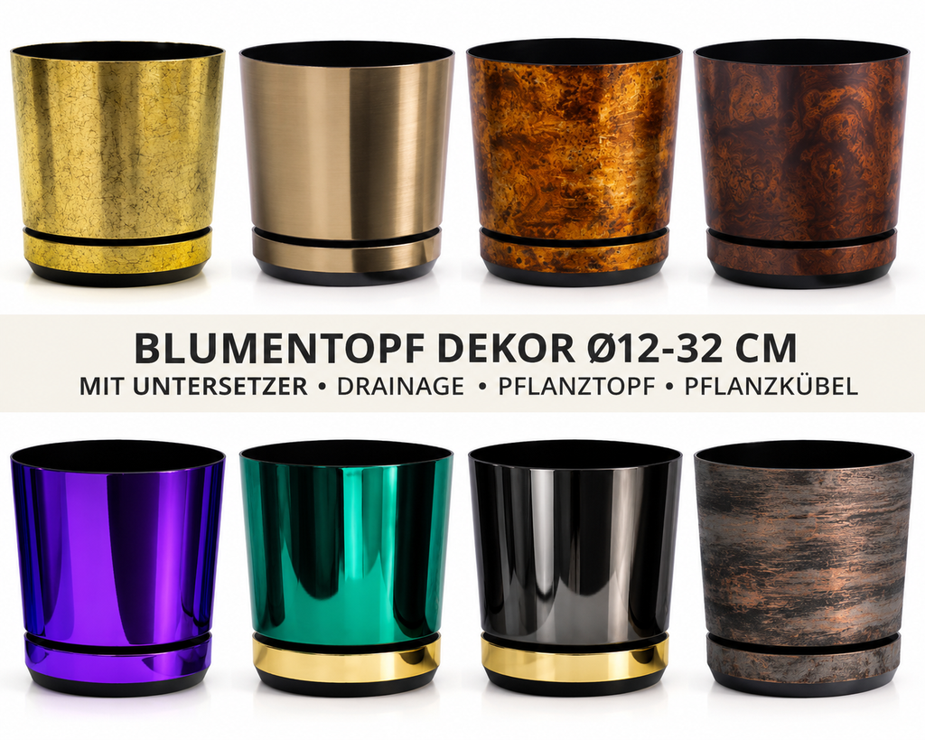 Blumentopf mit Untersetzer – rund, modern, 7 Größen