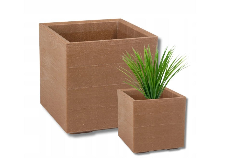 Pflanzkübel Holzoptik mit Rollen quadratisch rechteckig Blumenkasten