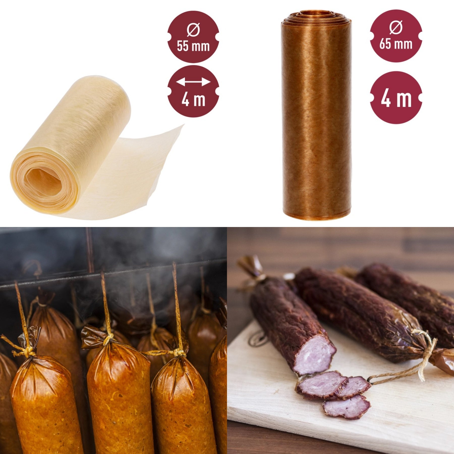 Eiweißdarm Ø45–100 mm Auswahl – Länge 2–10 m – Wursthülle Hausmacher