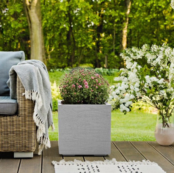 Pflanzkübel Holzoptik mit Rollen quadratisch rechteckig Blumenkasten