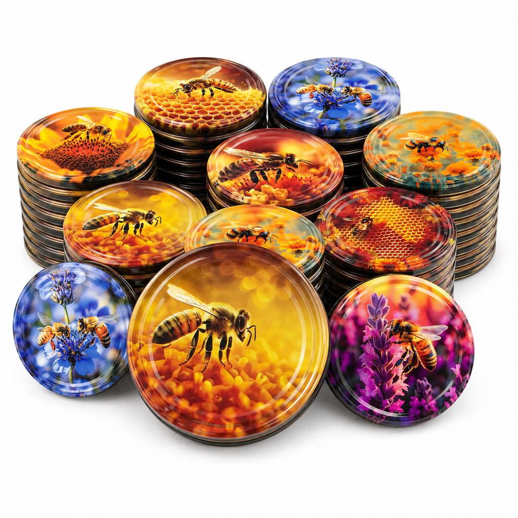 Twist-Off-Deckel Ø82 mm Deckel für Gläser Schraubdeckel Ersatzdeckel Verschlussdeckel Bienen Blumen Motiv Mix zum Einkochen Einmachen